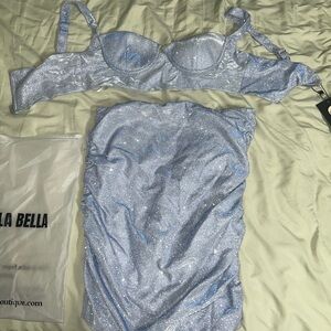 blue shimmery two piece